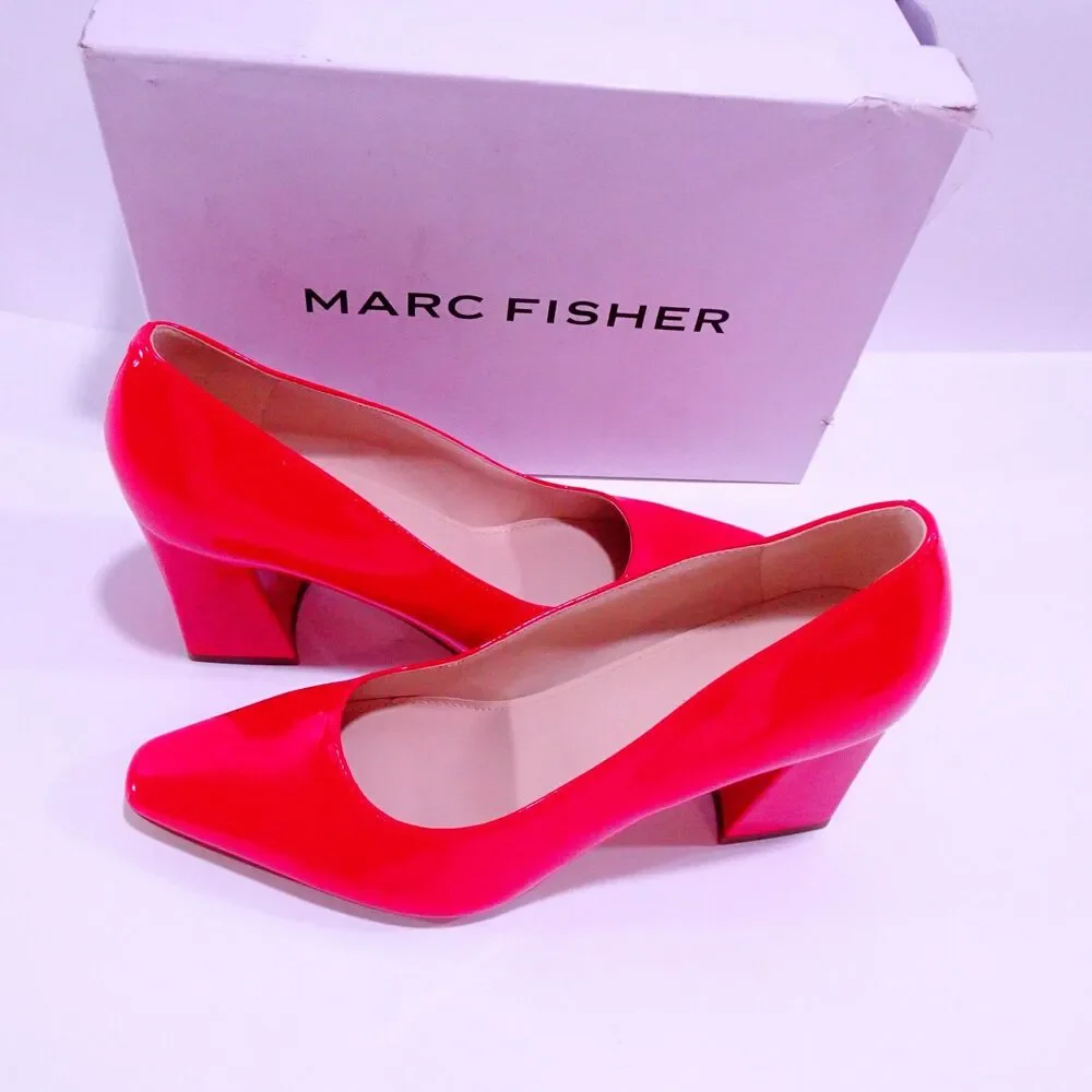 Marc Fisher Women's Keri 2 Patent block heel Pumps NIB 8.5 Vibrant Red